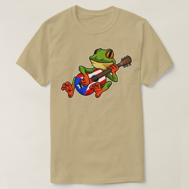 Coqui Frog Playing Guitar Boricua Animal T-Shirt (Design Front)