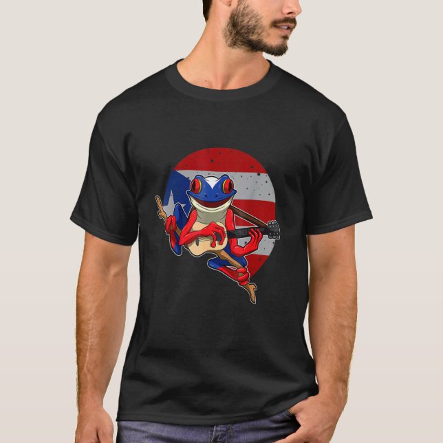 Coqui Frog Playing Guitar  Puerto Rico Animal T-Shirt (Front)