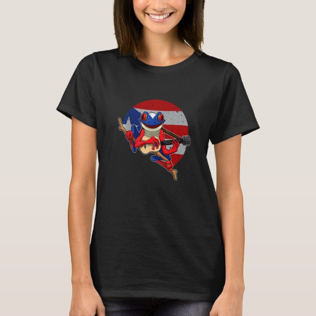 Coqui Frog Playing Guitar Puerto Rico Animal T-Shirt (Front)