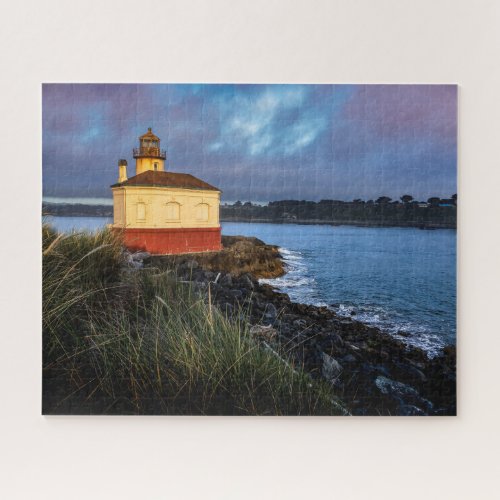 Coquille River Lighthouse sunset Oregon Coast Jigsaw Puzzle