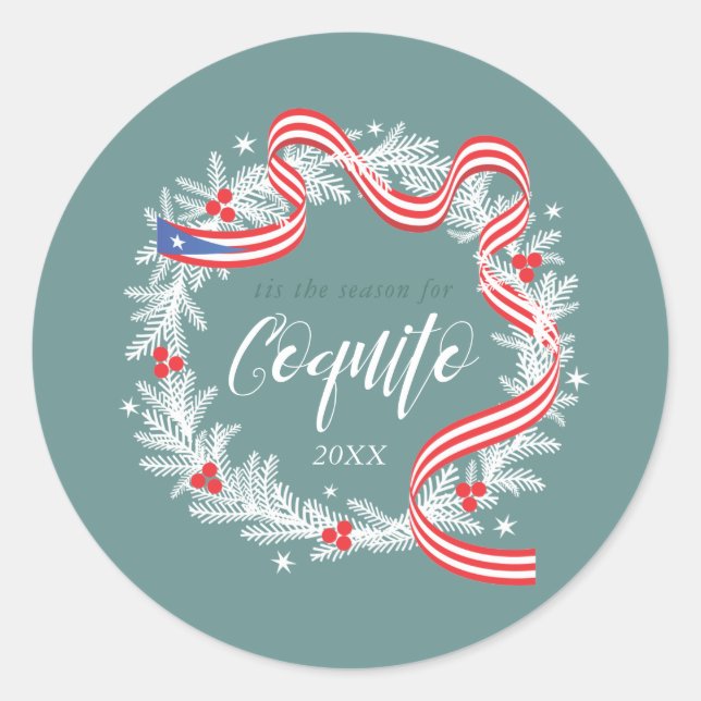 Coquito Christmas Wreath  Classic Round Sticker (Front)