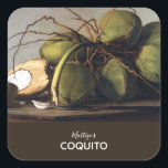 Coquito Coconut Classic Square Sticker<br><div class="desc">Coquito bottle sticker label,  with white personalized text,  on a coconuts painting image background,  from famed Puerto Rican painter Francisco Oller. Perfect for year round Puerto Rican Coquito bottles or the Christmas holidays!</div>