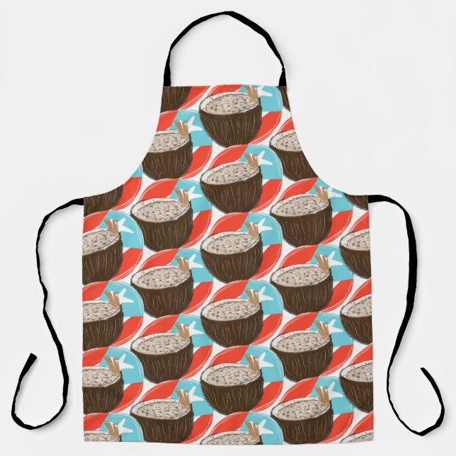 Coquito Coconut Hand Drawn Pattern Apron (Front)