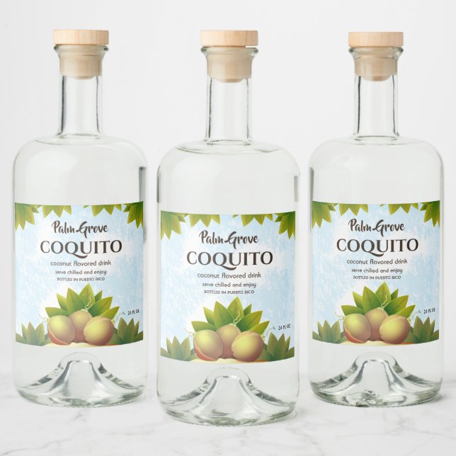Coquito Coconut Tropical Fruit Liquor Bottle Label (Bottles)