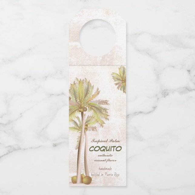 Coquito Coconut Tropical Palm Bottle Hanger Tag (Front)