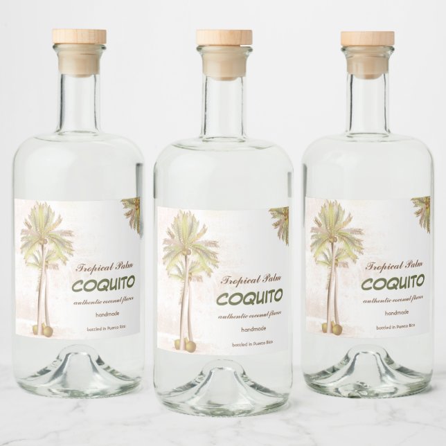 Coquito Coconut Tropical Palm Liquor Bottle Label (Bottles)