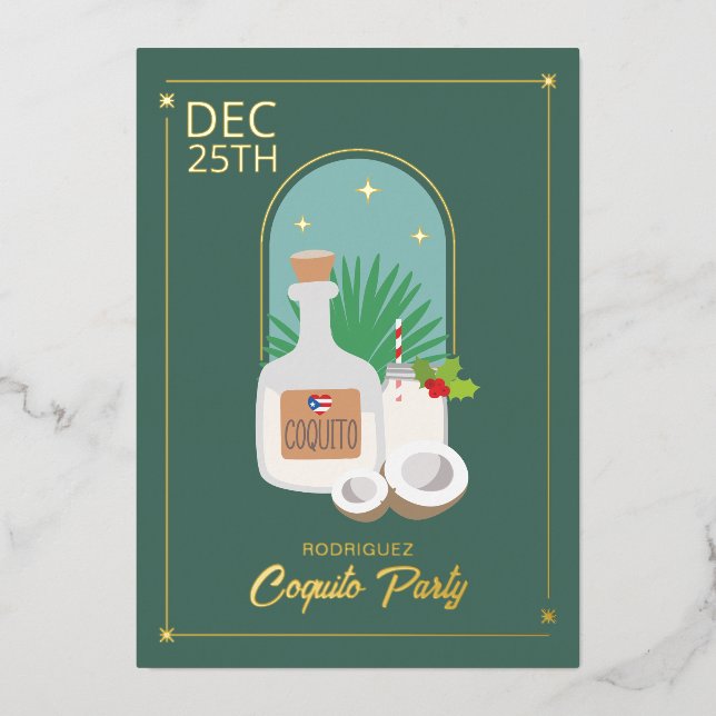 Coquito Holiday Party Foil Invitation (Front)