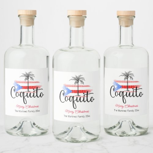 Coquito Merry Christmas Flag Palm Tree Gift Tag Liquor Bottle Label