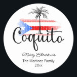 Coquito Merry Christmas Flag Palm Tree Sticker<br><div class="desc">A Coquito Merry Christmas round sticker with a Puerto Rico Flag and palm tree design. It's a festive sticker you can use for your coquito holiday party decorations or for holiday gifts.</div>