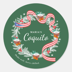 Coquito Puerto Rico Christmas Wreath Classic Round Sticker