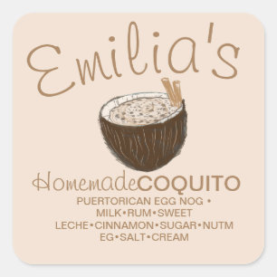 Coquito Recipe Drink Coconut Hand Drawn Ingredient Square Sticker