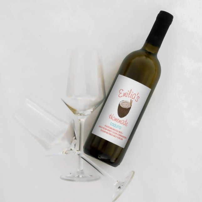 Coquito Recipe Drink Coconut Hand Drawn  Shell  Wine Label (Creator Uploaded)