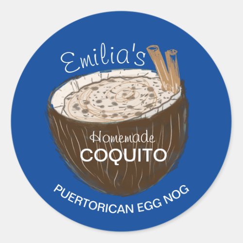 Coquito Recipe Drink Coconut Shell Egg Nog  Classic Round Sticker