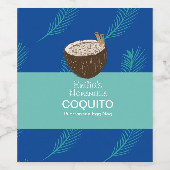 Coquito Recipe Drink Palm Leaf Coconut Egg Nog  Wine Label (Single Label)