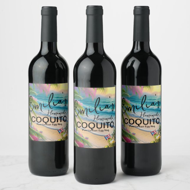 Coquito Recipe Egg Nog Drink Beach Waves Wine Label (Bottles)