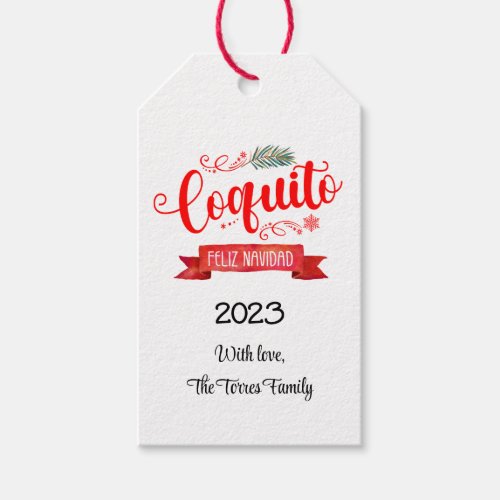 Coquito Red banner Feliz Navidad Round Sticker Gift Tags