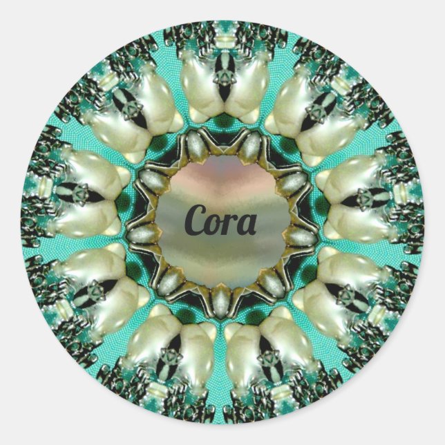 CORA ~ Bright Abstract Pattern ~ Personalized Classic Round Sticker (Front)