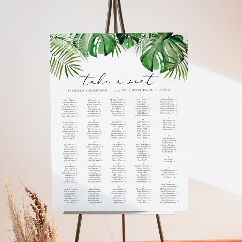 CORA Elegant Watercolor Palm Leaf Seating Chart Fo Foam Board