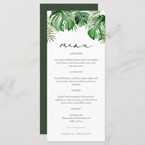 CORA Modern Tropical Beach Palm Leaf Destination Menu