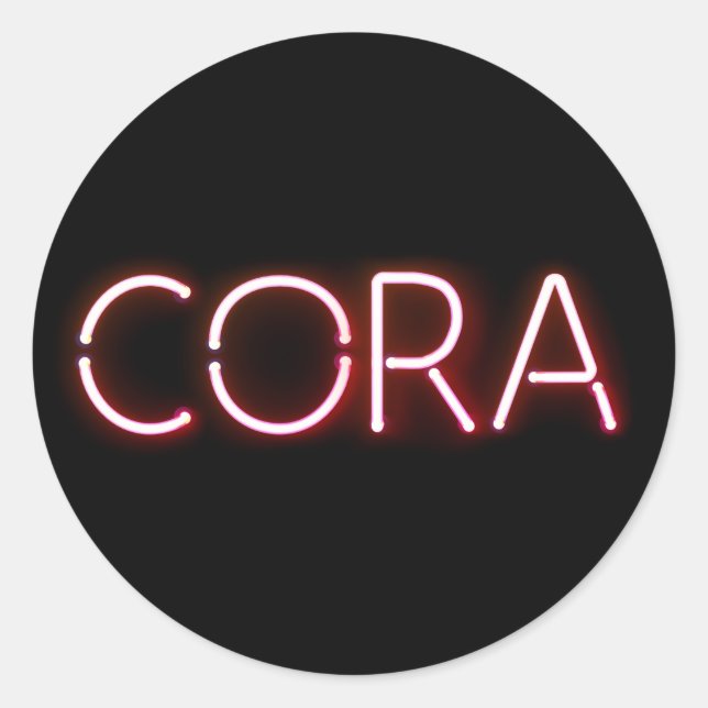Cora name in glowing neon lights classic round sticker (Front)