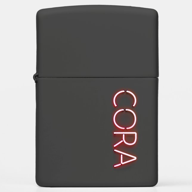 Cora name in glowing neon lights novelty. zippo lighter (Front)