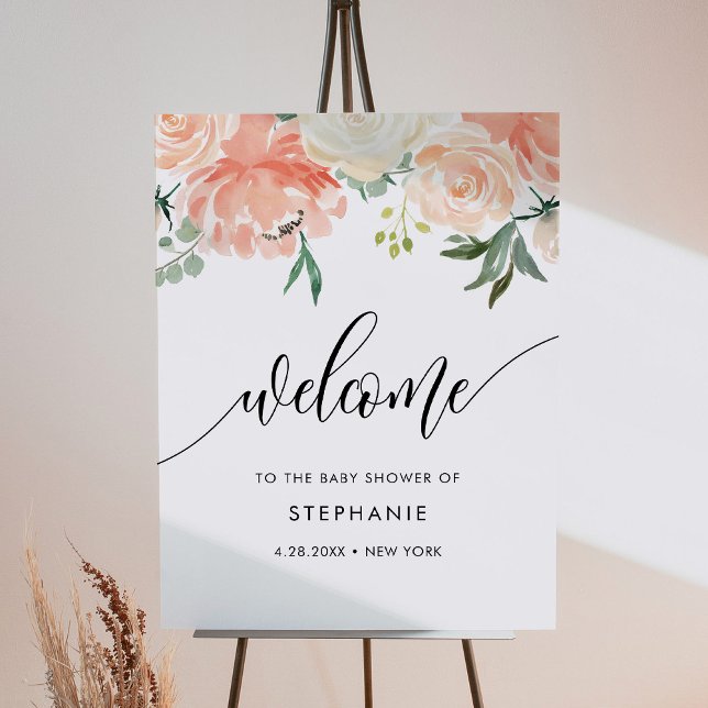 CORA Peach Floral Baby Shower Welcome Foam Board (Creator Uploaded)