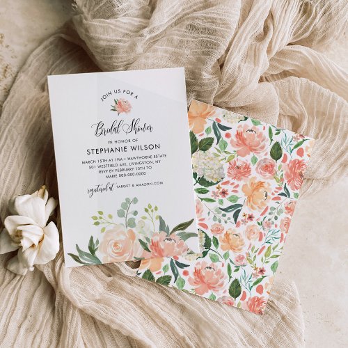 CORA Peach Floral Bridal Shower Invitation