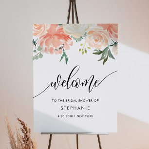CORA Peach Floral Bridal Shower Welcome Foam Board