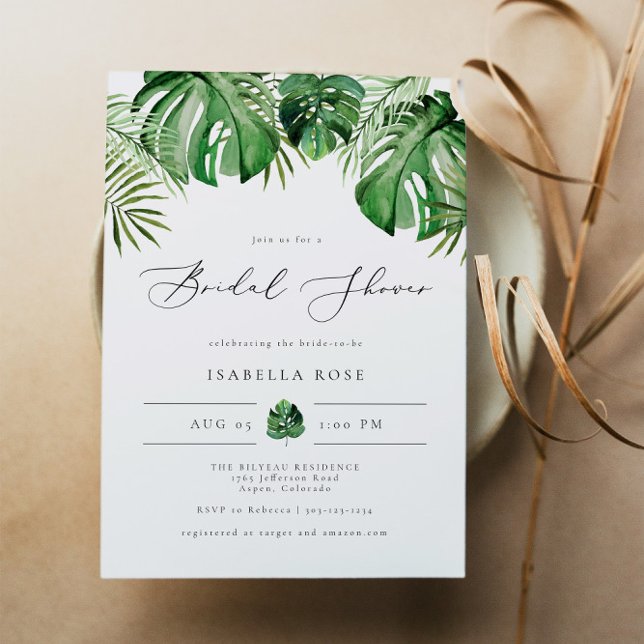 CORA- Tropical Beach Palm Leaf Bridal Shower Invitation (Creator Uploaded)
