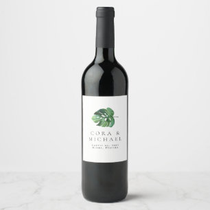 CORA Tropical Beach Palm Leaf Destination Wedding Wine Label