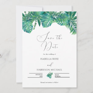 CORA Tropical Beach Palm Leaf Save the Date Invitation