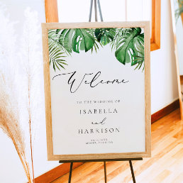 CORA | Tropical Beach Palm Leaf Wedding Welcome Poster