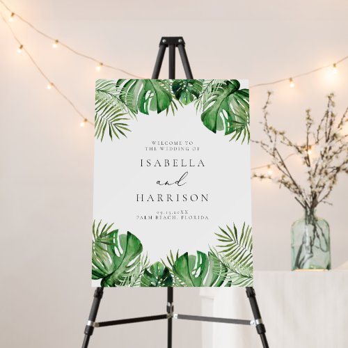 CORA Tropical Beach Palm Leaf Wedding Welcome Sign