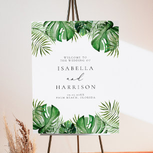 CORA Tropical Beach Palm Leaf Wedding Welcome Sign