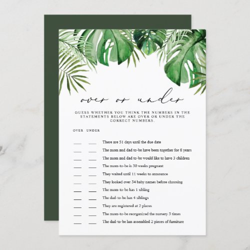 CORA Tropical Over Under Baby Shower Game Card