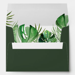 CORA Tropical Palm Leaf Beach Themed Dark Green Envelope
