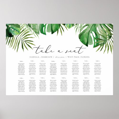 CORA Tropical Watercolor Palm Leaf Seating Chart