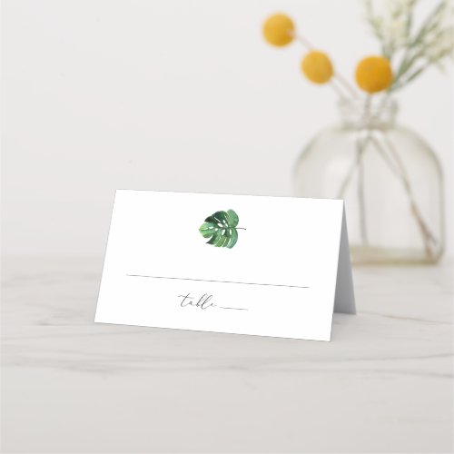CORA Tropical Watercolor Palm Leaf Simple Minimal Place Card