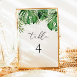 CORA Tropical Watercolor Palm Leaf Table Number<br><div class="desc">The CORA collection features tropical watercolor palm leaves and an elegant script font. This collection is perfect for a destination wedding or any other tropical themed event.</div>