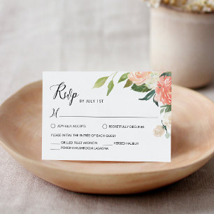 CORA Watercolor Peach Floral Wedding RSVP Card