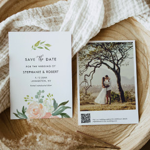 CORA Watercolor Peach Floral Wedding Save The Date Invitation