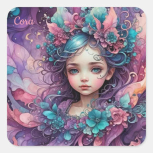 CORA ~ WOW! Fairy Pink Blue Lavender ~ Square Sticker