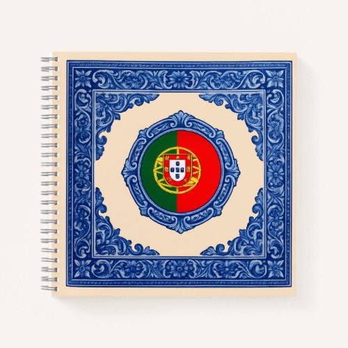 Coração Luso: Diário Azulejo com Bandeira Notebook
