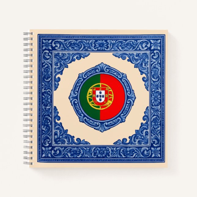 Coração Luso: Diário Azulejo com Bandeira Notebook (Front)
