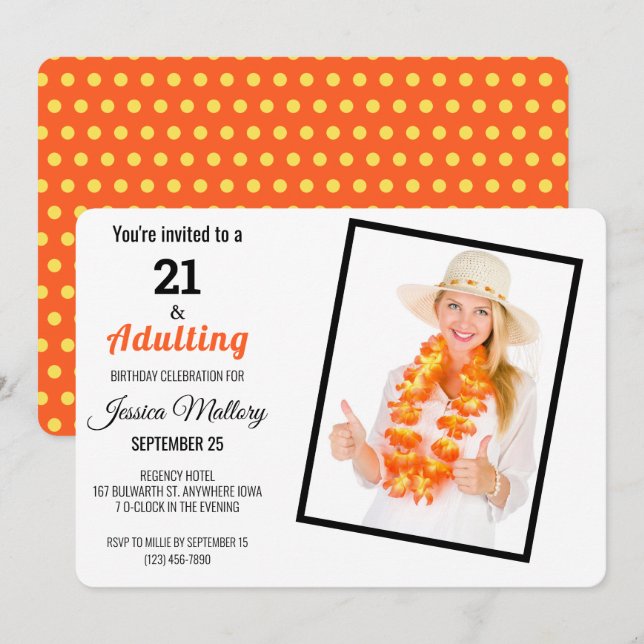 Coral 21 & Adulting 21st Birthday Party Invitation (Front/Back)