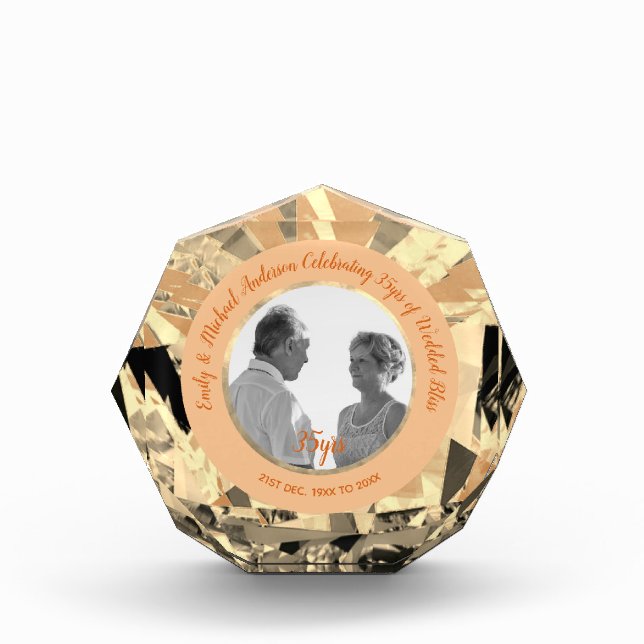 Coral 35th PHOTO Wedding Anniversary Gem Acrylic Award (Front)