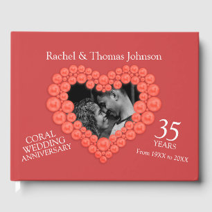 Coral 35th wedding anniversary photo heart guest book