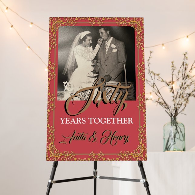  Coral 60th Wedding Anniversary Personalized Foam Board (In Situ (Stand))