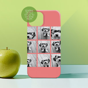 Coral 9 Photo Collage in a Modern Grid iPhone 15 Case