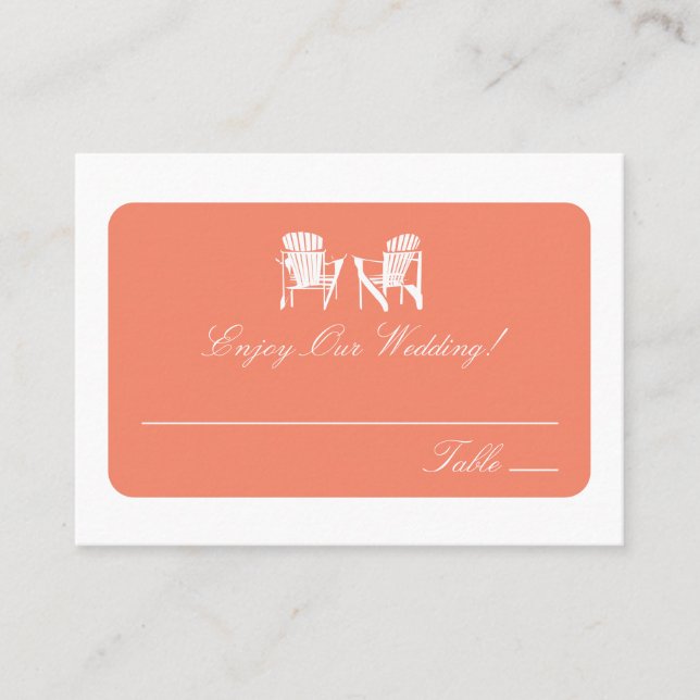 Coral Adirondack Chairs Wedding Escort Card (Front)